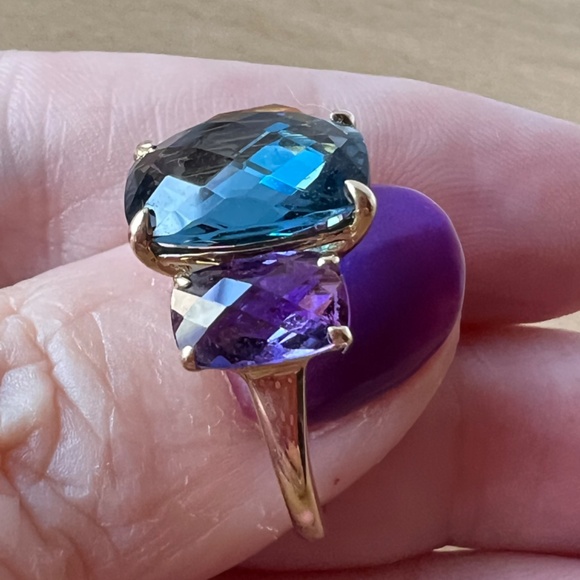 EFFY 14K GOLD MOSAIC LONDON BLUE TOPAZ CITRINE AMETHYST MULTI GEMSTONE RING - Picture 10 of 16